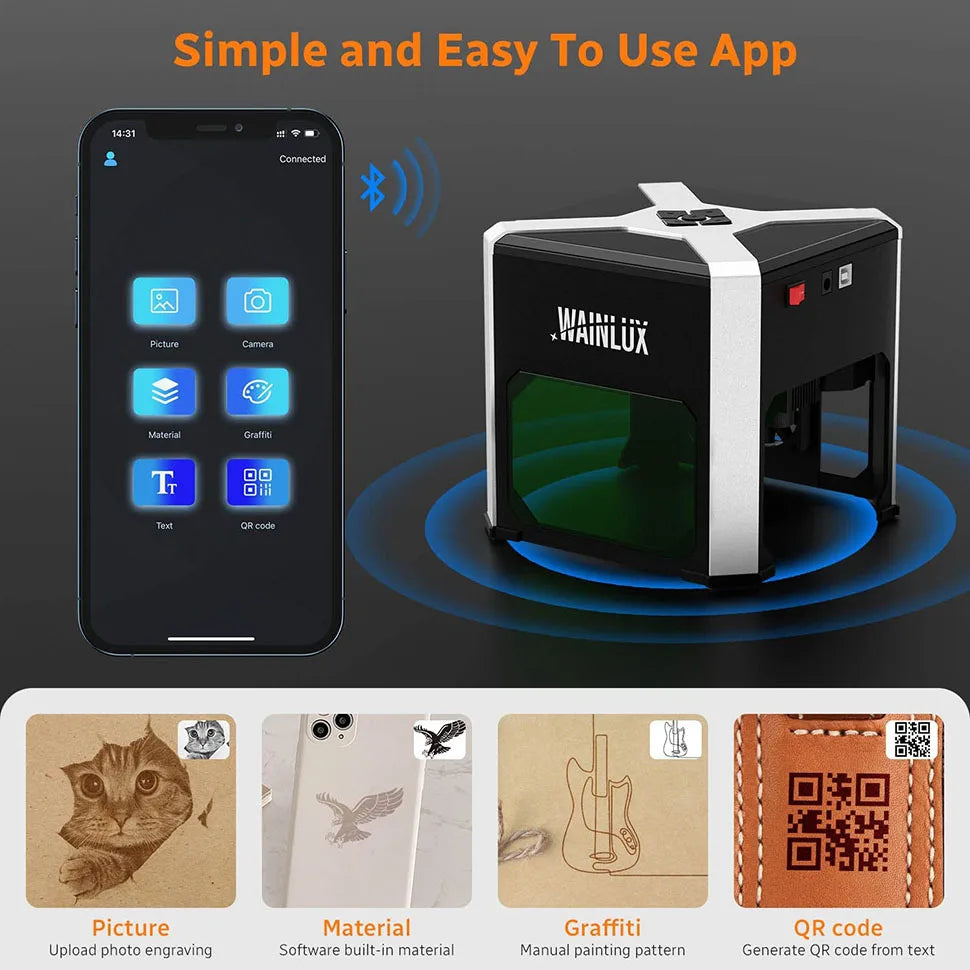 WAINLUX K6 PRO Laser Engraver K6 3000mw CNC Bluetoot Mini Laser Engraving Machine DIY Logo Mark Printer Cutter Woodworking Wood Plastic FREE Shipping