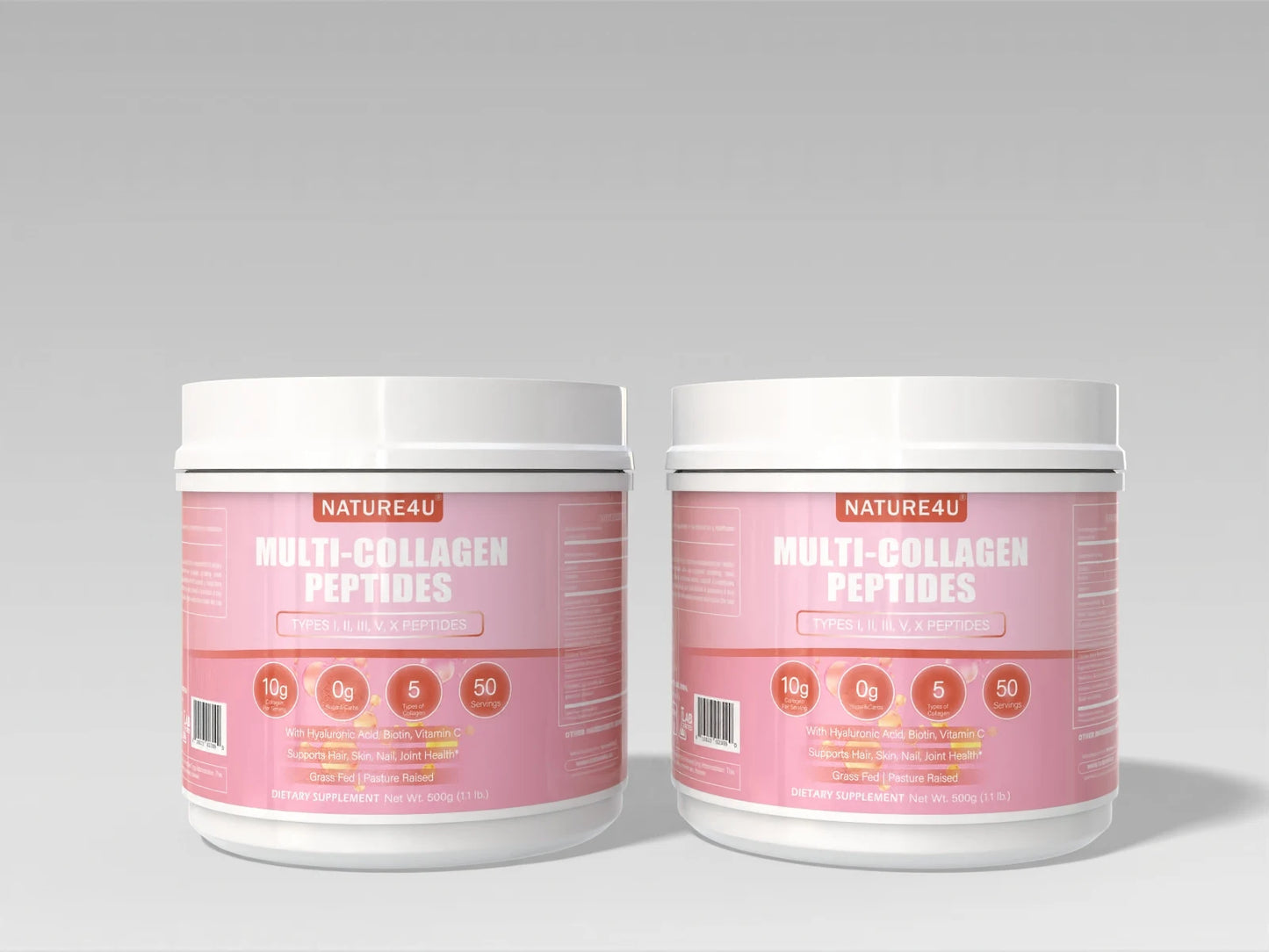 Nature4U Multi Collagen Peptides Powder with Biotin, Hyaluronic Acid, , Vitamin C for Healthy Hair, Skin, Nails, Joint, 1.1LB FREE Shipping