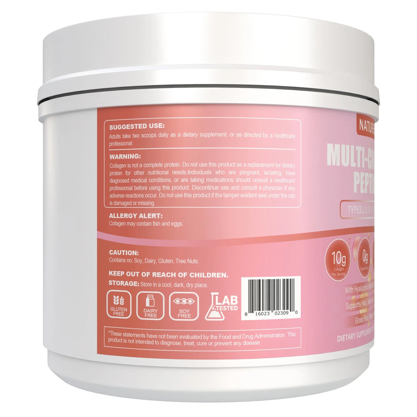 Nature4U Multi Collagen Peptides Powder with Biotin, Hyaluronic Acid, , Vitamin C for Healthy Hair, Skin, Nails, Joint, 1.1LB FREE Shipping