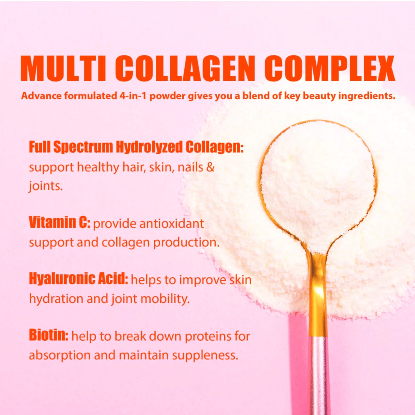 Nature4U Multi Collagen Peptides Powder with Biotin, Hyaluronic Acid, , Vitamin C for Healthy Hair, Skin, Nails, Joint, 1.1LB FREE Shipping