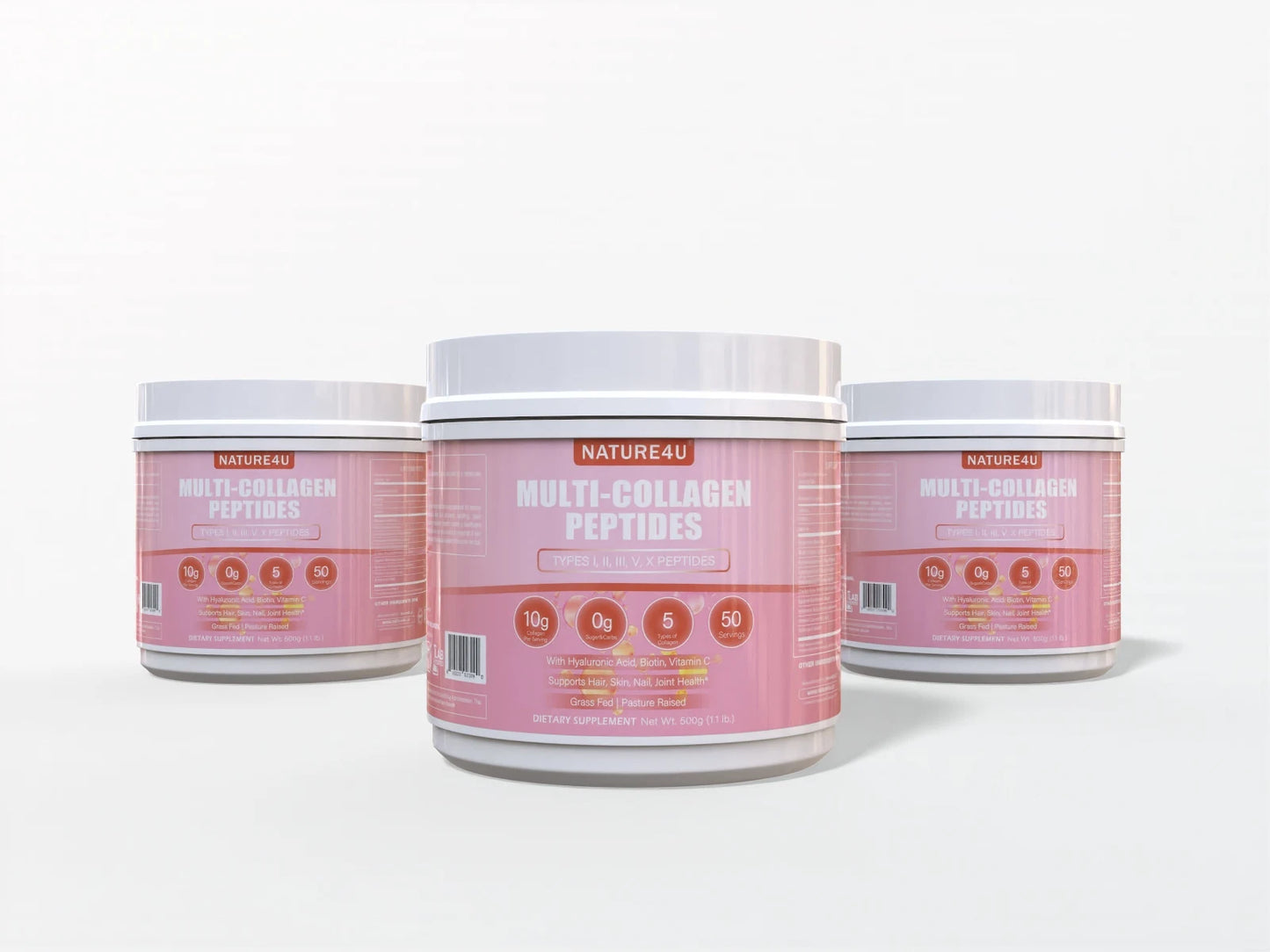 Nature4U Multi Collagen Peptides Powder with Biotin, Hyaluronic Acid, , Vitamin C for Healthy Hair, Skin, Nails, Joint, 1.1LB FREE Shipping