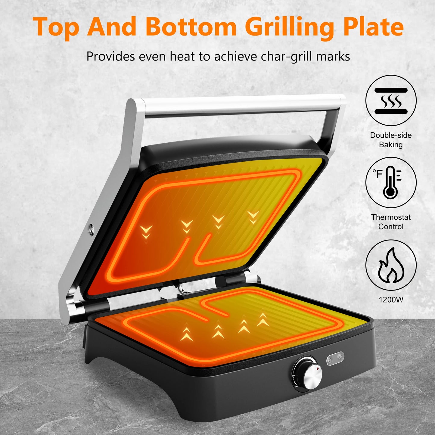 Panini Press Grill Indoor Sandwich Maker with Temperature Setting, 4 Slice Non-stick Grill, Opens 180 Degrees, 1200 W FREE Shipping