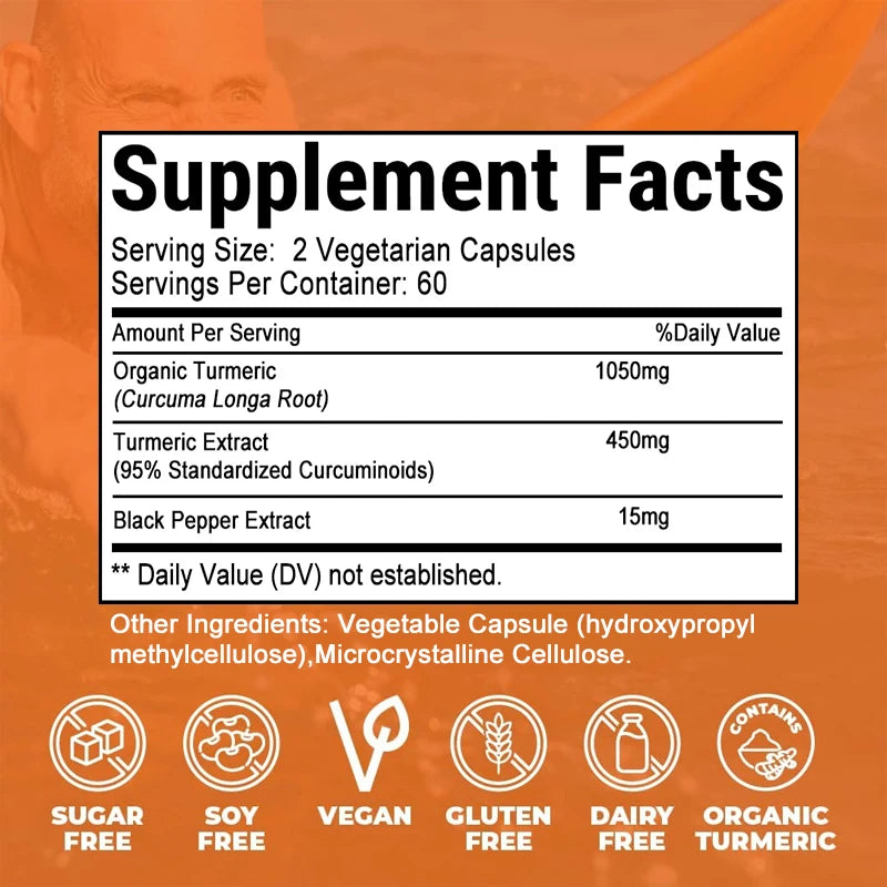 Curcumin Supplement with Black Pepper Extract Fast Absorption for Bone Health Immune System Support Digestive System Maintenance FREE SHIPPING