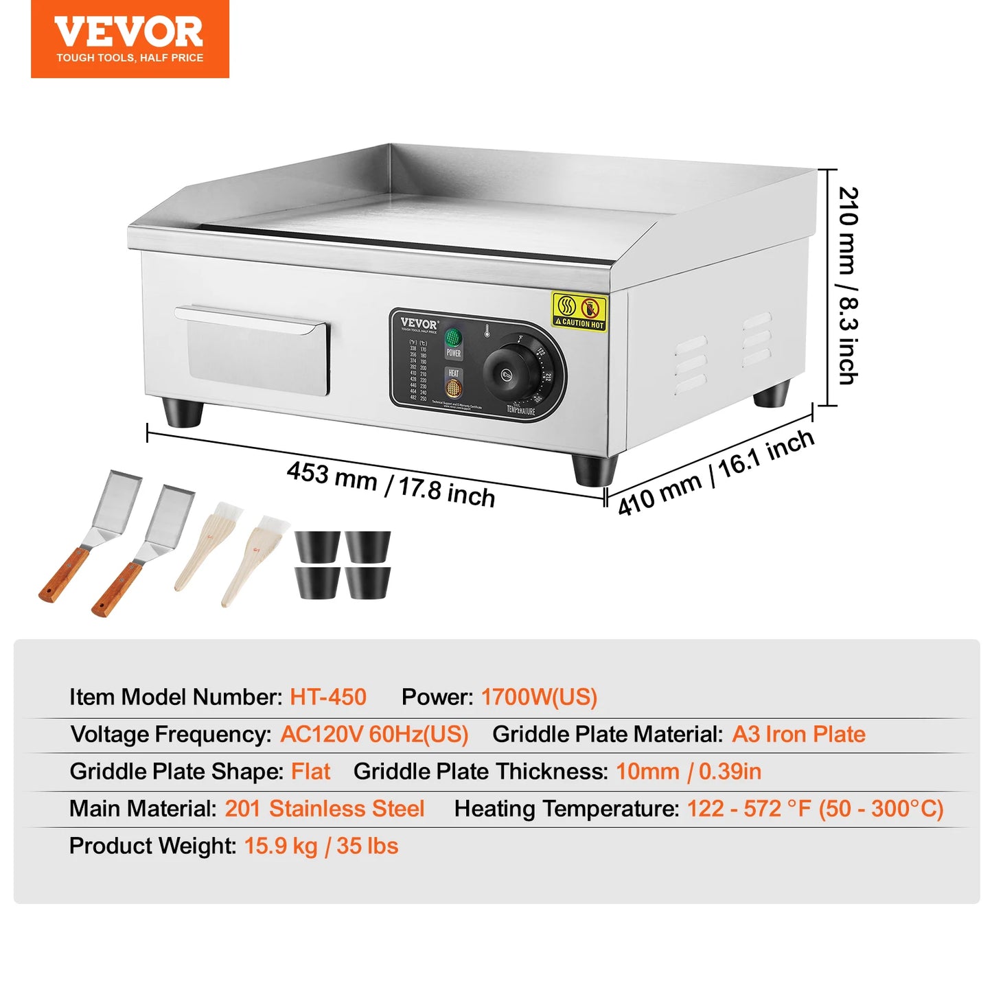 VEVOR Commercial Electric Griddle 1700W Countertop Flat Top Grill 122℉-572 ℉ Adjustable Temprature Stainless Steel Griddle Grill FREE SHIPPING