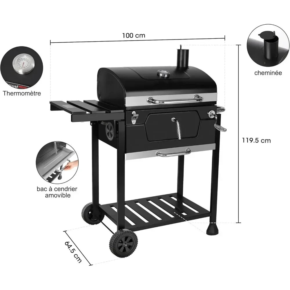 Grill 24-Inch Charcoal with Foldable Side Table, 490 Square Inches Heavy-duty BBQ Grill, O Garden and Backyard Grilling, Black FREE SHIPPING