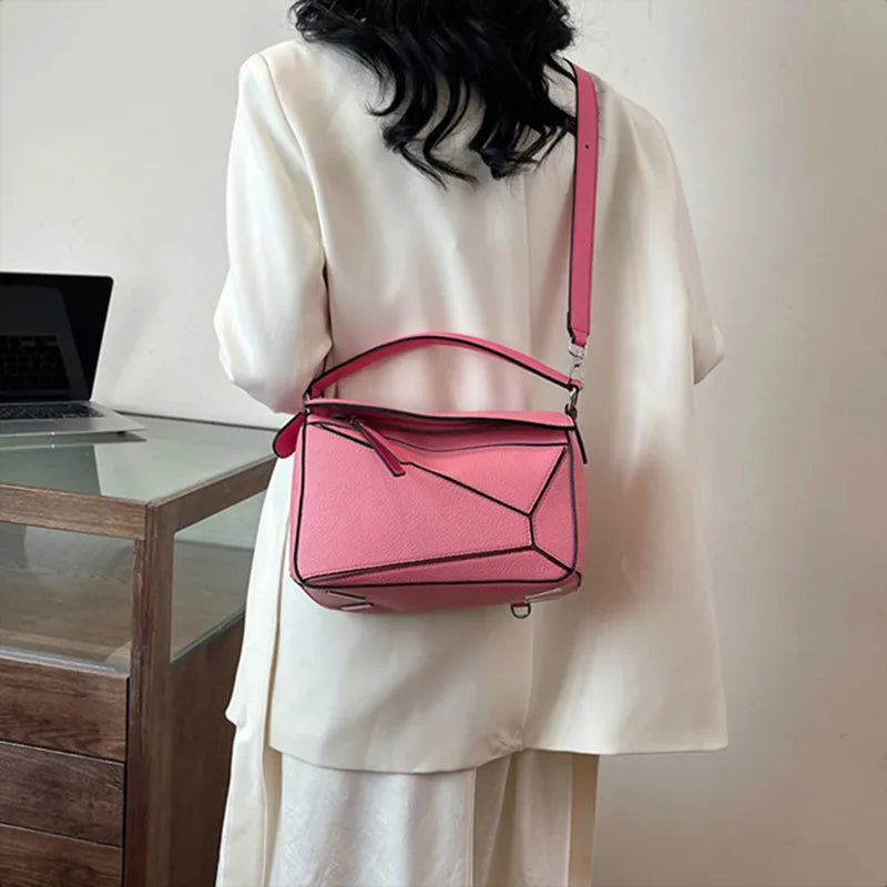 Simple Geometric Handbag Lightweight Large Capacity Crossbody Pillow Bag Spring New Style Versatile Litchi Pattern PU Leather Lowes Bags