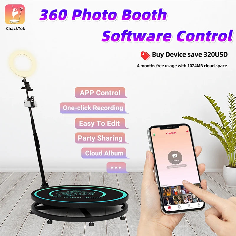 360 Photo Booth Machine for Parties with Extra Battery,Logo Customization,Software APP Remote Automatic 360 Spin Camera Booth FREE Shipping
