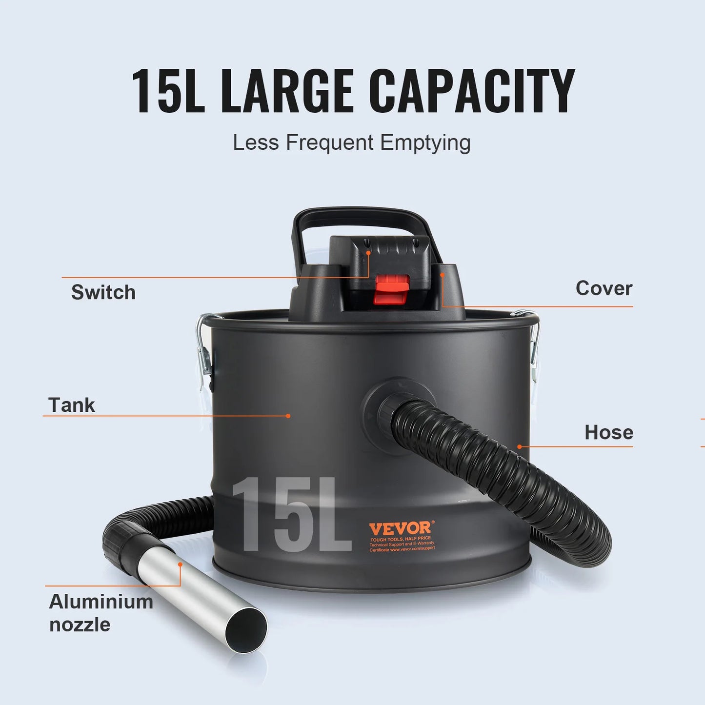 VEVOR Ash Vacuum Cleaner 12L Powerful Suction Fireplace Vacuum with Reverse Suction Power Cable 10 Kpa Max. Vacuum for Fireplaces Free Shipping
