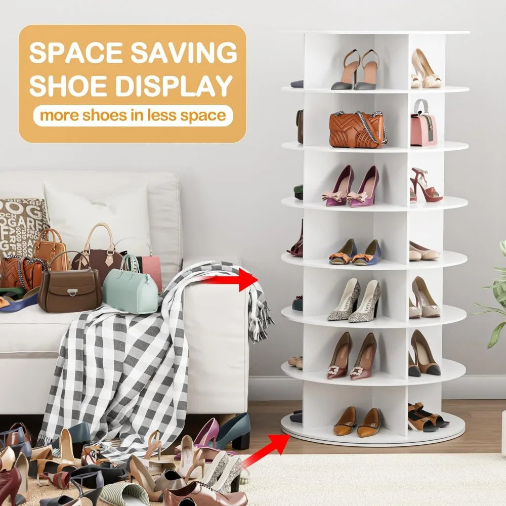Rotating Shoe Rack Tower on The 7th Floor, Vertically Rotating Shoe Rack, Rotating 360 Degrees, White Shoe Rack Storage Circular FREE Shipping