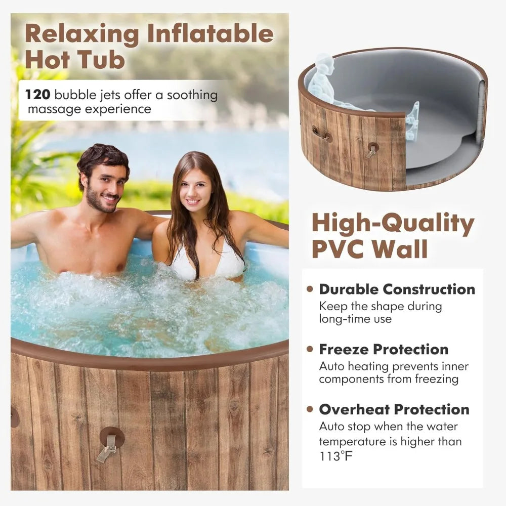 4 to 6 Person Inflatable Portable Hot Tub with 120 Soothing Bubble Air Jets, Insulated Lockable Cover, Outdoor Hot Tubs FREE SHIPPING