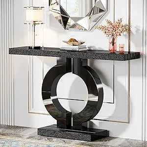 Modern Mirrored Console Table, Glass Sofa Table with Mirror Finish, 43-Inch Entryway Table with O-Shaped Base, Rectangular Acce Free Shipping
