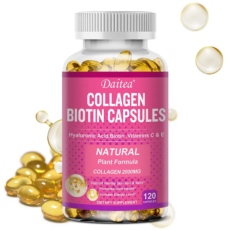 Collagen Biotin Supplement - Hyaluronic Acid Biotin Vitamin C E - Hair Skin Nails Joint Support Vegan Capsules Free Shipping