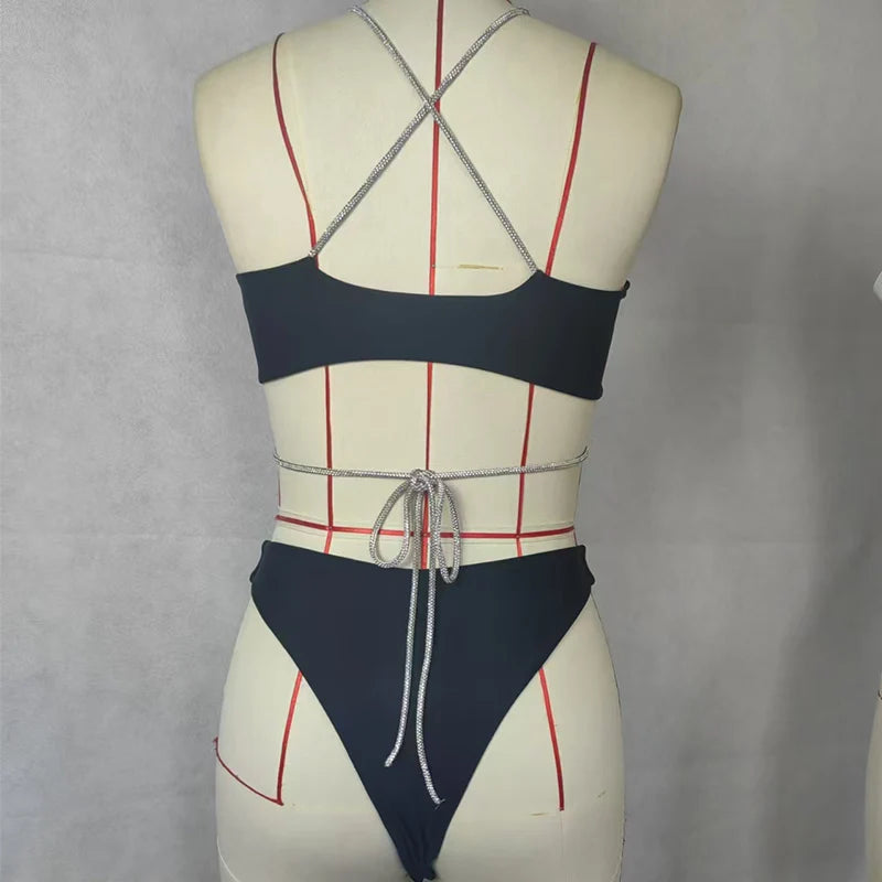 BEACHCIC Bikinis Two Piece Set Summer Sexy Fashion Halter Neck Lace Up Backless Cross High Waist Top With Pants Sets Beachwear Free Shipping