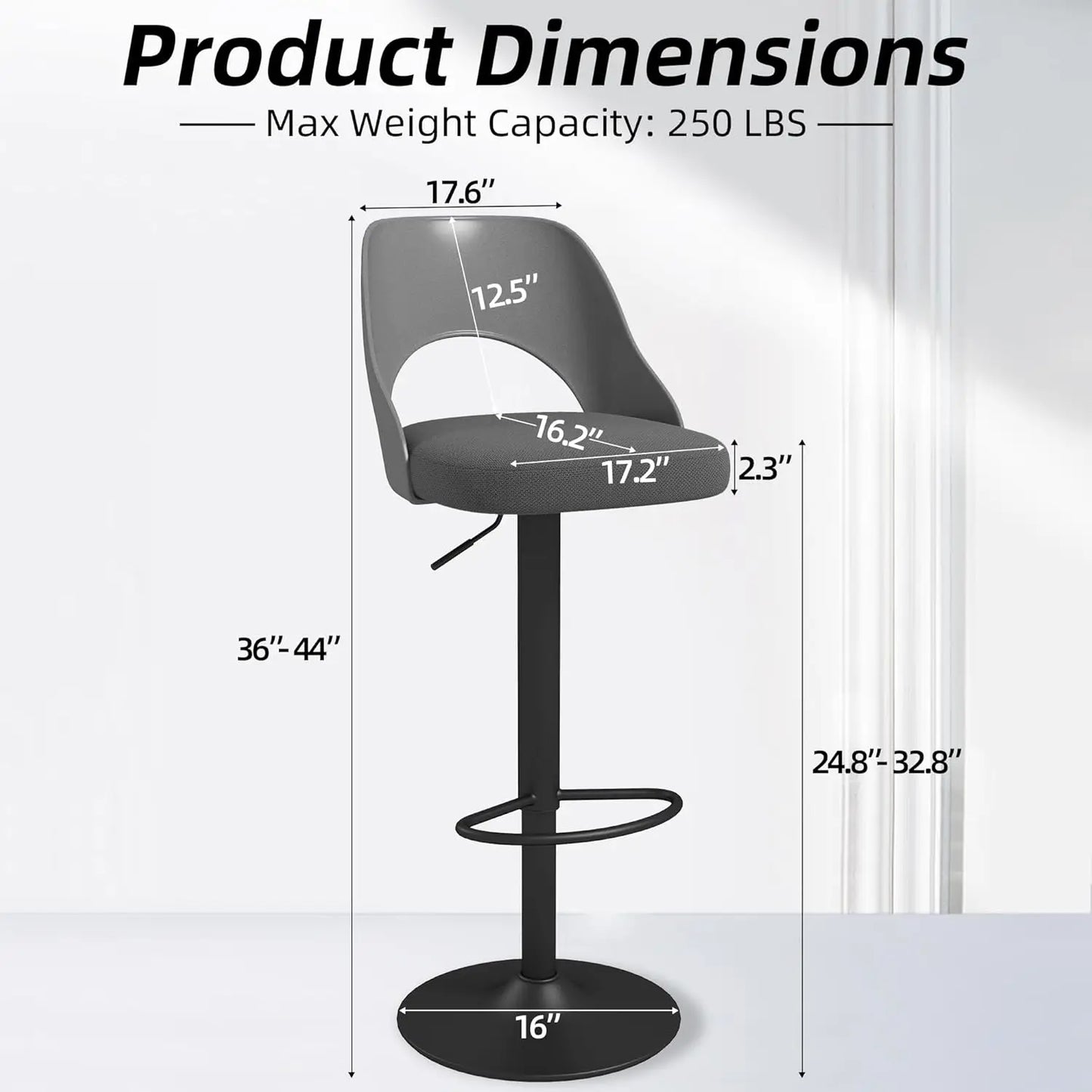 Bar Stools Set of 6 for Kitchen Counter, Seat Height Adjustable 25''-33'', Modern Upholstered Swivel Island Chairs