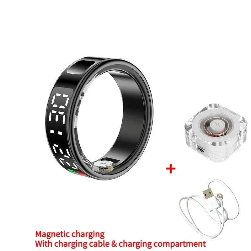 SR08 Smart Ring For Men Women LED Display Screen Heart Rate Blood Oxygen Monitoring Multi Sports Modes IP68 & 5ATM Waterproof
