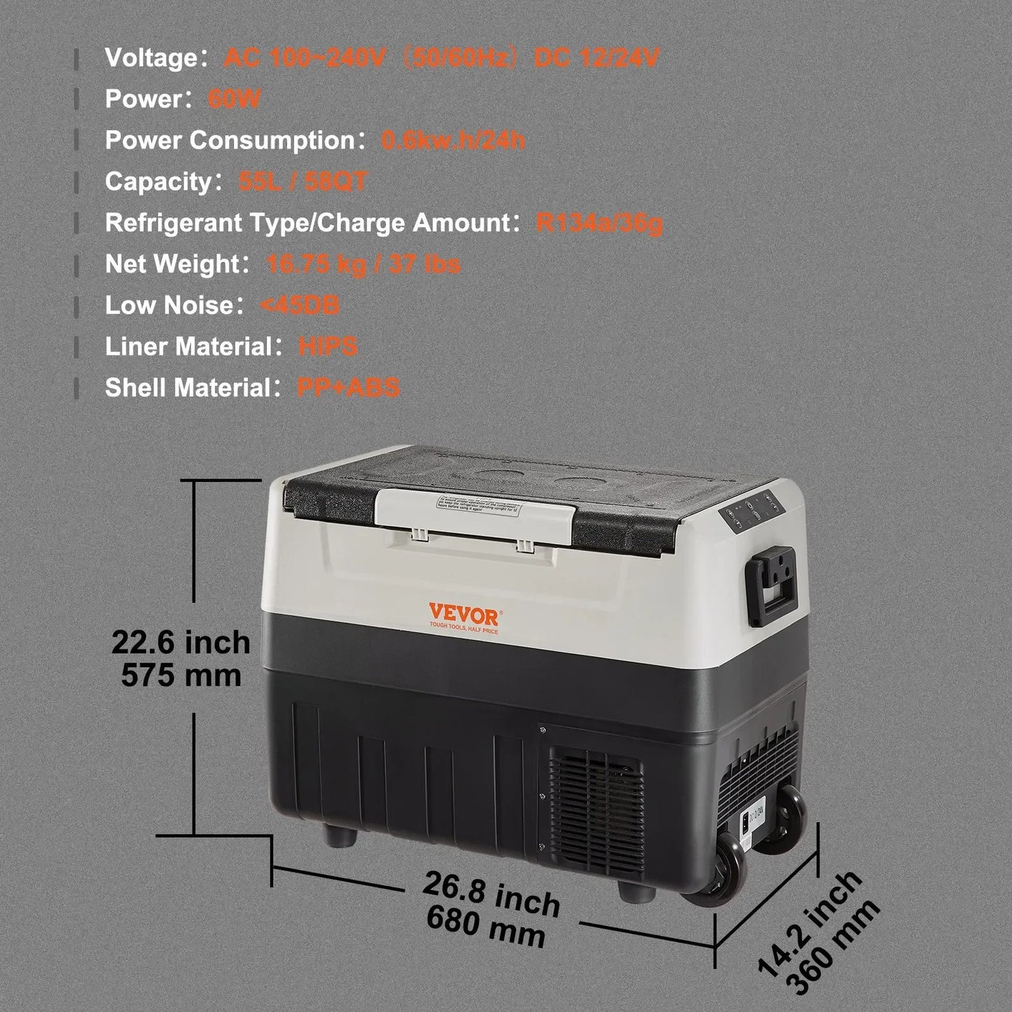 VEVOR CAR Refridge Mini Refrigerator 35L/45L/55L Portable Foldable Handle with Wheel Compressor Freezer for Camping Picnics Free Shipping