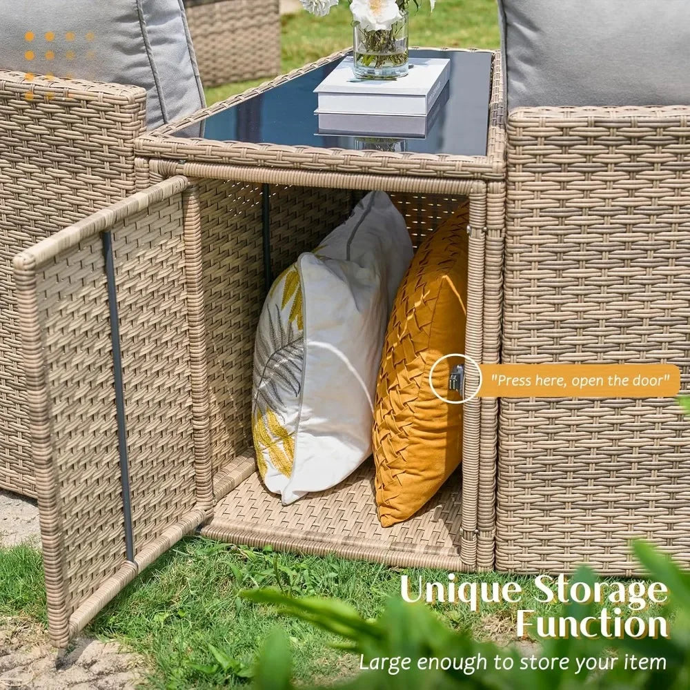11-Piece Patio Furniture Set, Half-Moon Outdoor Wicker Sectional Sofa with Large Storage Wedge Table, All-Weather Wicker Conversation Set for Backyard, Garden, or Deck, Blue Patio Conversation Set FREE Shipping