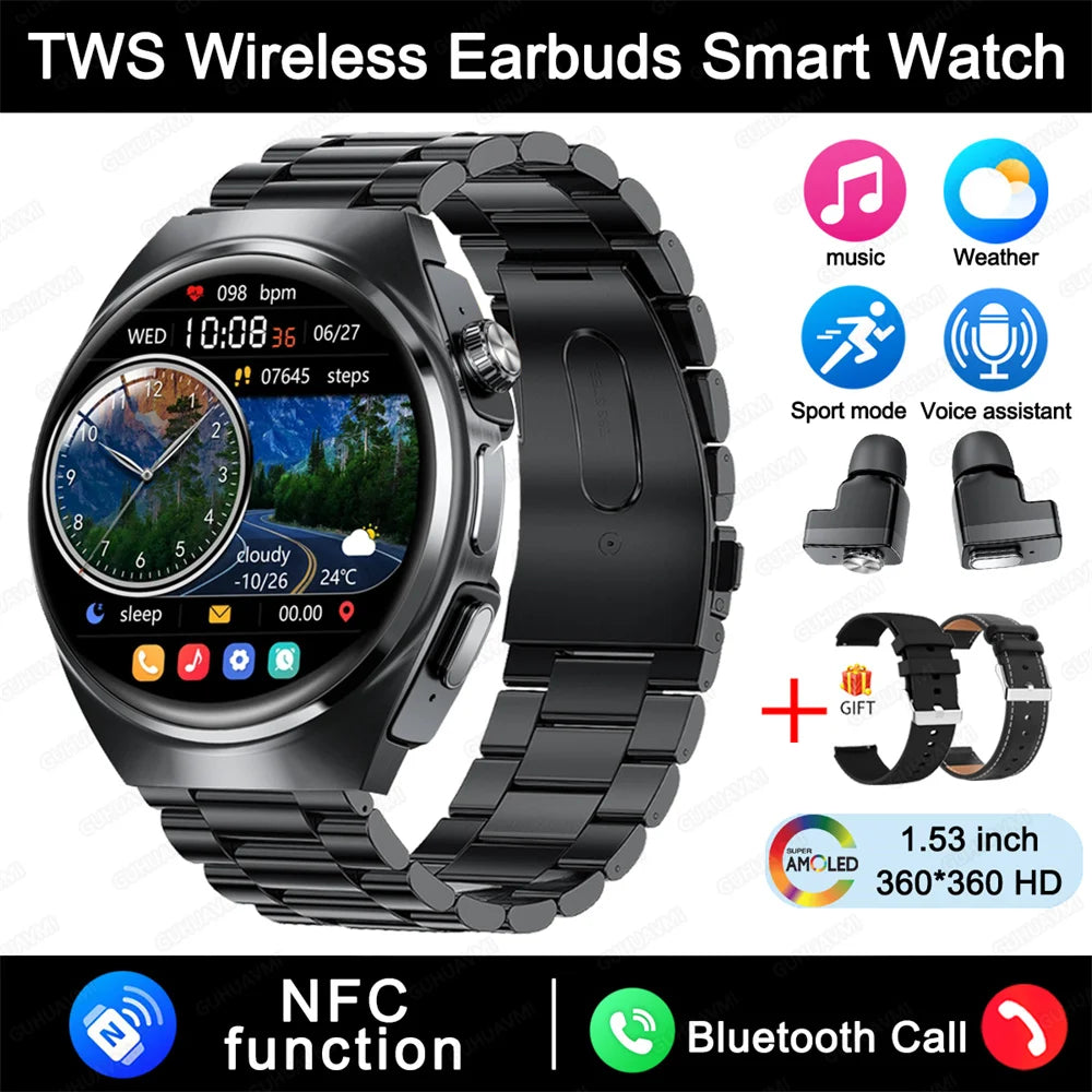 2025 For HUAWEI New Ultra Smart Watch Men 2 in 1 TWS Earphone Bluetooth HD Call NFC Music Heart rate Sports Fitness Smartwatch FREE Shipping