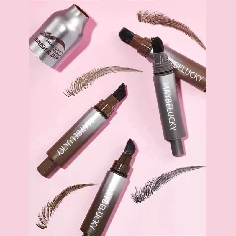 Hair-like Strokes Liquid Eyebrow With Large Brush Head,natural Hairline Press Type Eyebrows Dye Pen,anti Smudging Waterproof