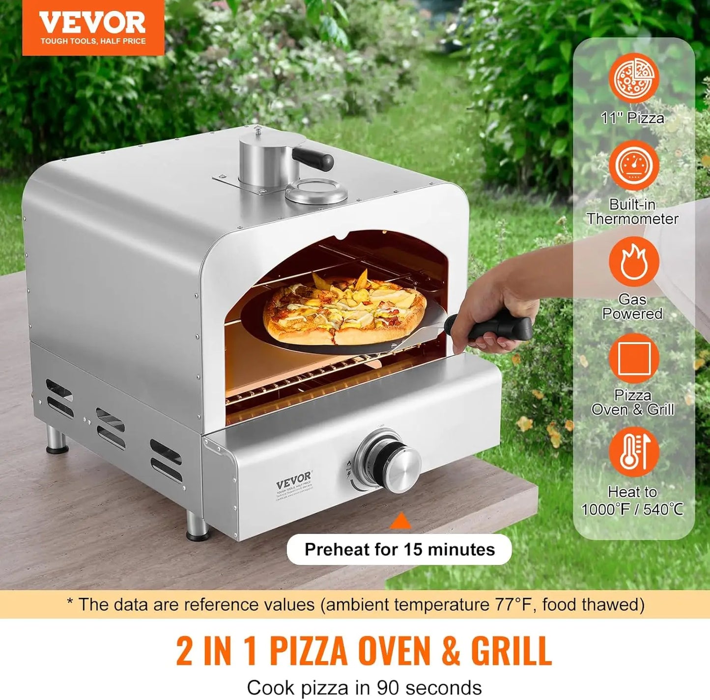 Outdoor Pizza Oven, 2-IN-1 Gas Pizza Maker & Grill, Propane Griller with Pizza Stone, Visual Door and Built-in Thermometer FREE SHIPPING