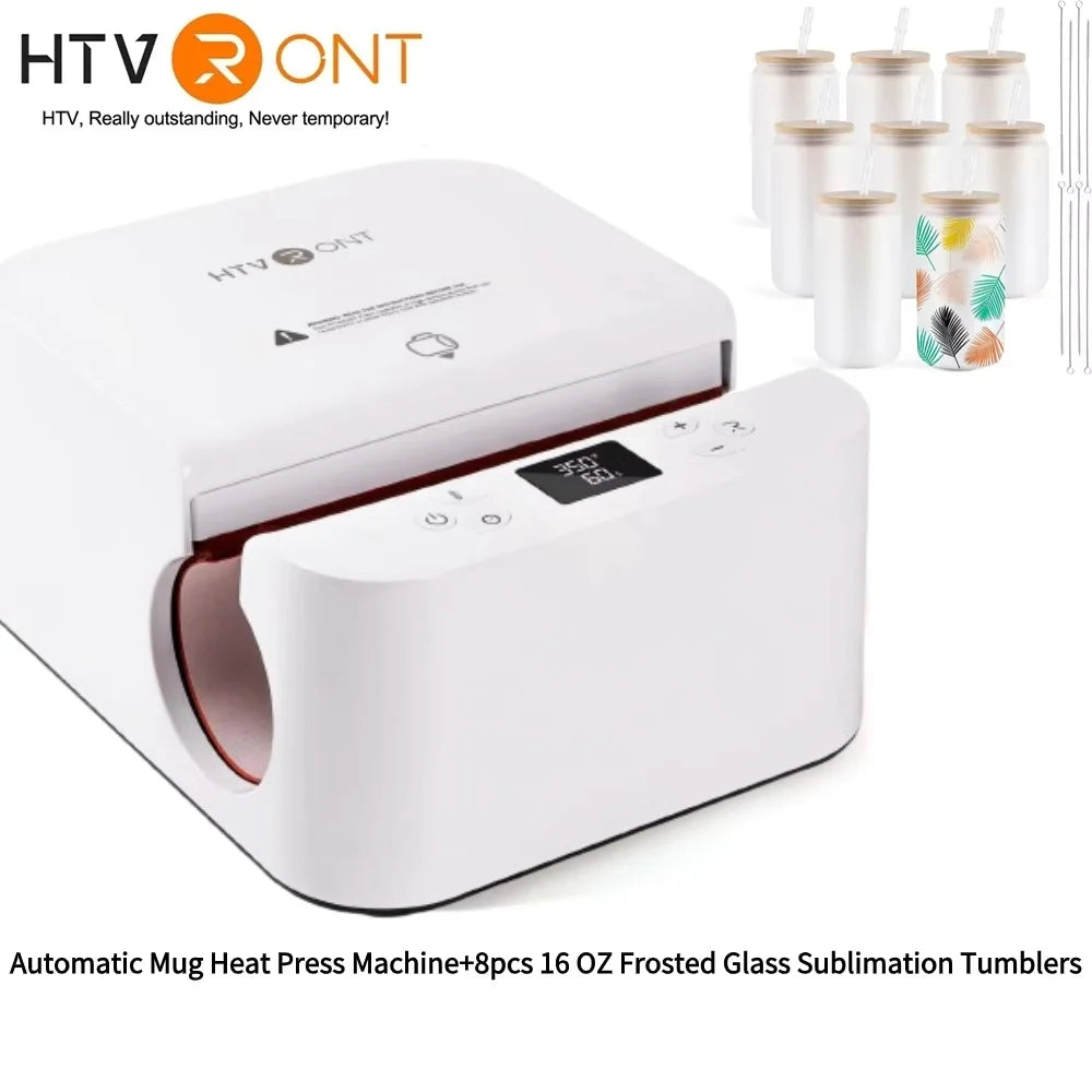 HTVRONT Automatic Mug Heat Press Machine DIY Sublimation Auto Pressure Tumbler Heat Press+11-20 OZ Sublimation Tumblers Cups