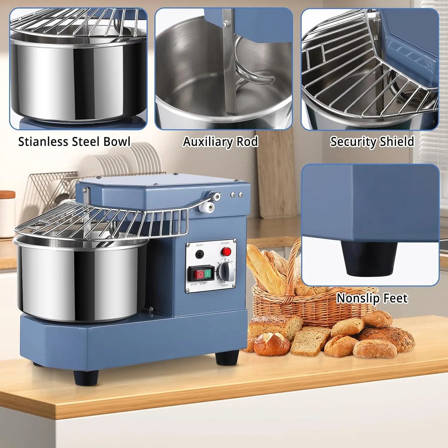 8.5QT Commercial Stand Mixer Dual Rotating Dough Kneading Machine 450W Kitchen Electric Dough Mixer Metal Food Mixer