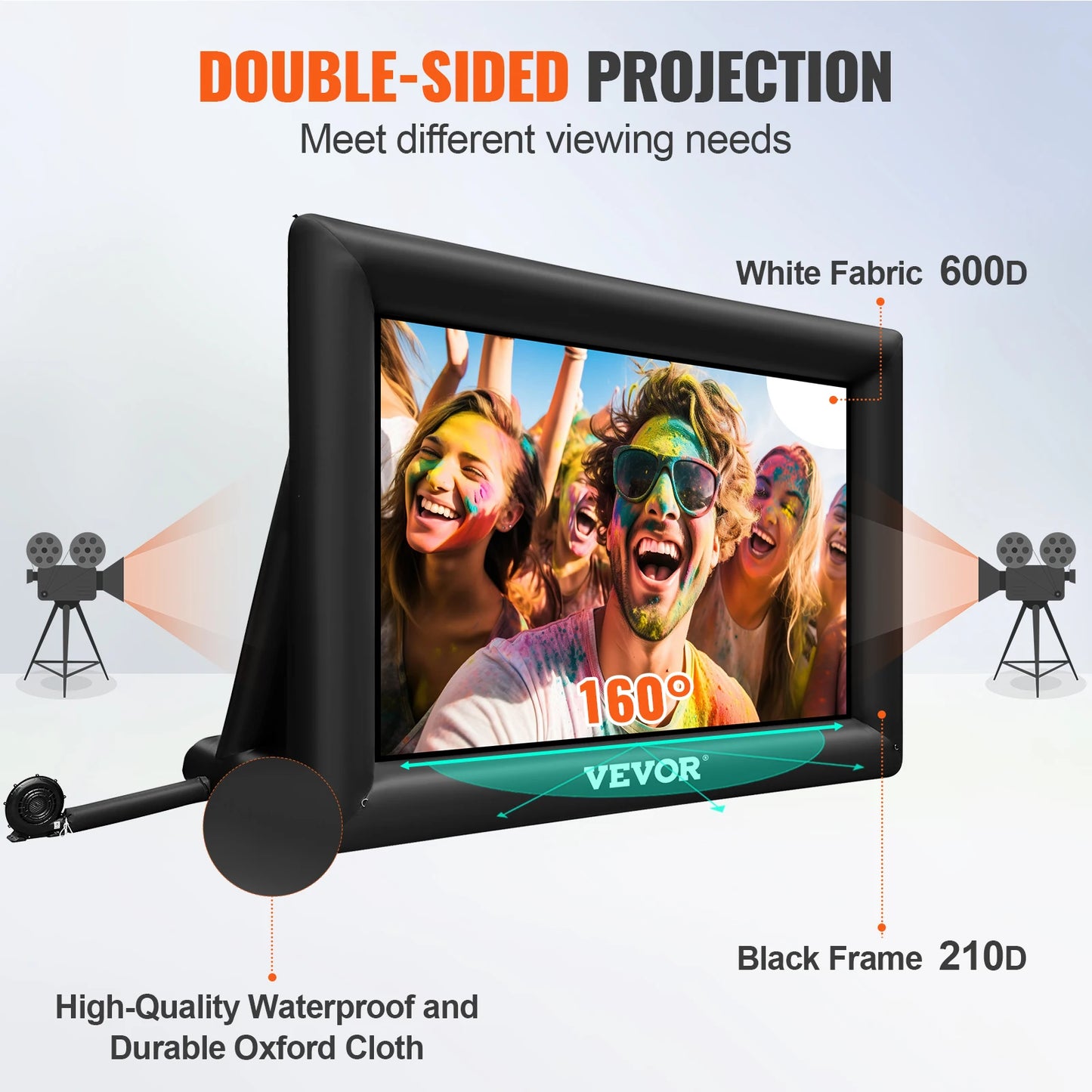 VEVOR Inflatable Movie Screen 14/16 FT Inflatable Projector Screen for Outside w/ Blower for Outdoor Party Backyard Movie Night