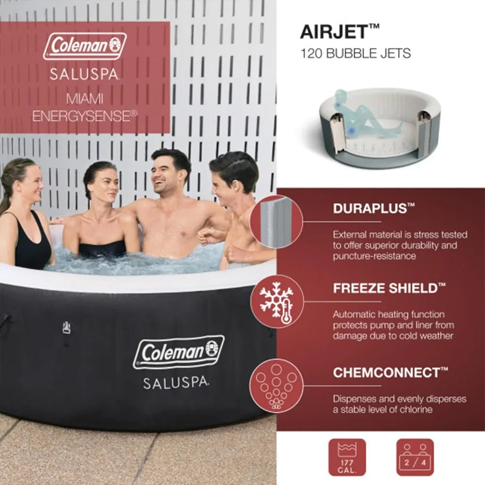 Coleman Large Circular Inflatable Hot Tub for 2 To 4 People, Portable Outdoor Spa Pool with 120 AirJets and EnergySense Covers FREE Shipping