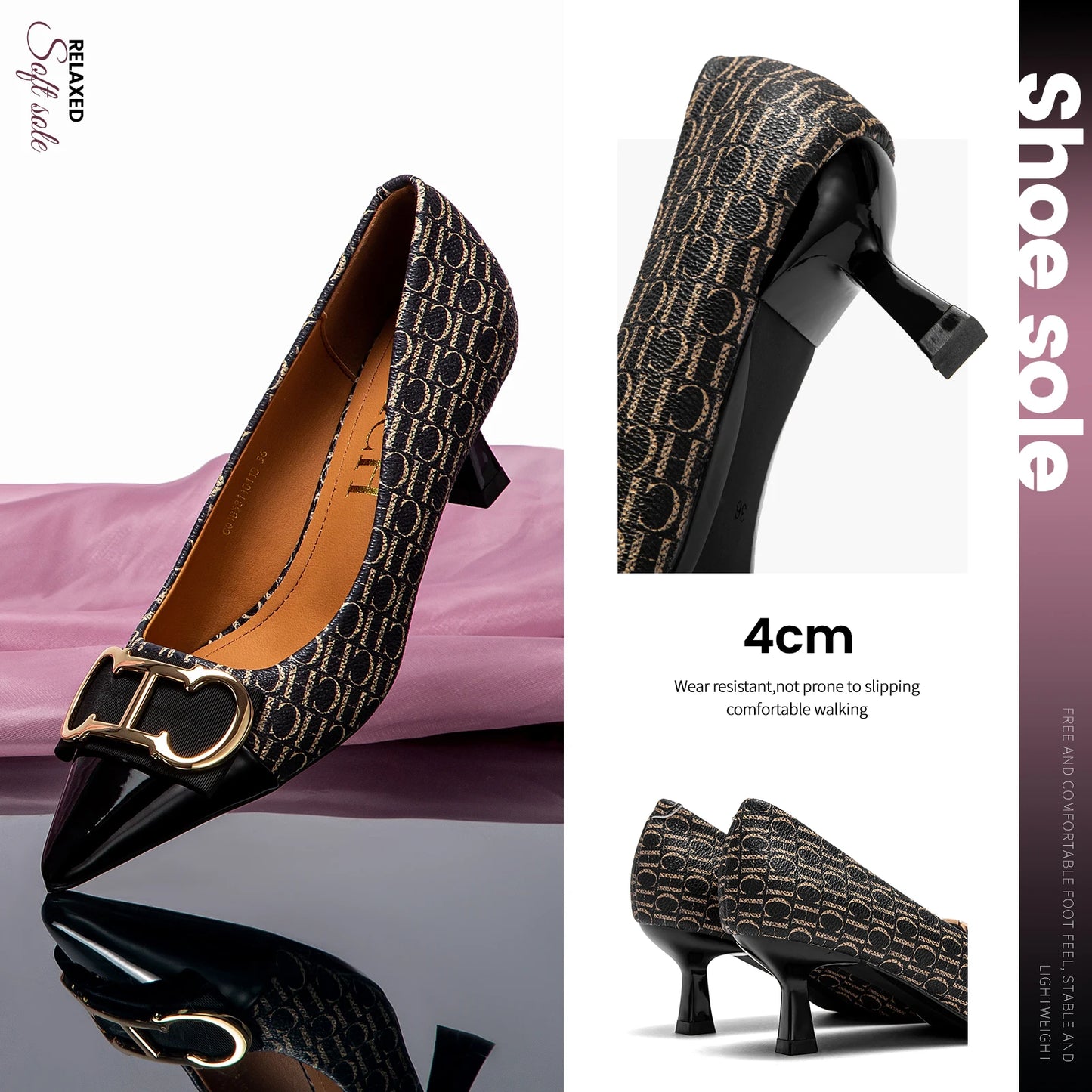 Classic Style Letter Print Design Women's High Heels Fine Workmanship Simple Versatile Fashion Women's Single Shoes FREE SHIPPING