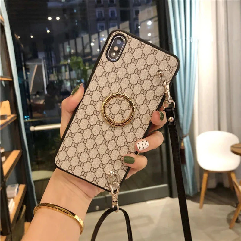 Luxury Fashion Ring bracket Soft Fabric Leather Phone Case For iPhone 16 15 14 Plus Pro Max 13 12 11 Pro Max Mini Leather Cover