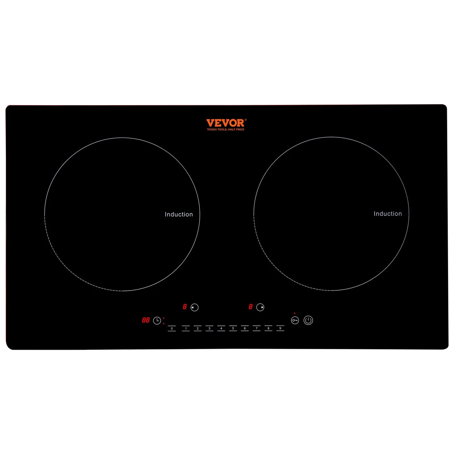 VEVOR Electric Cooktop, 2 Burners, 24'' Induction Stove Top, Built-in Magnetic Cooktop 1800W, 9 Heating Level Multifunctional Burner, LED Touch Screen w/Child Lock & Over-Temperature Protection Free Shipping
