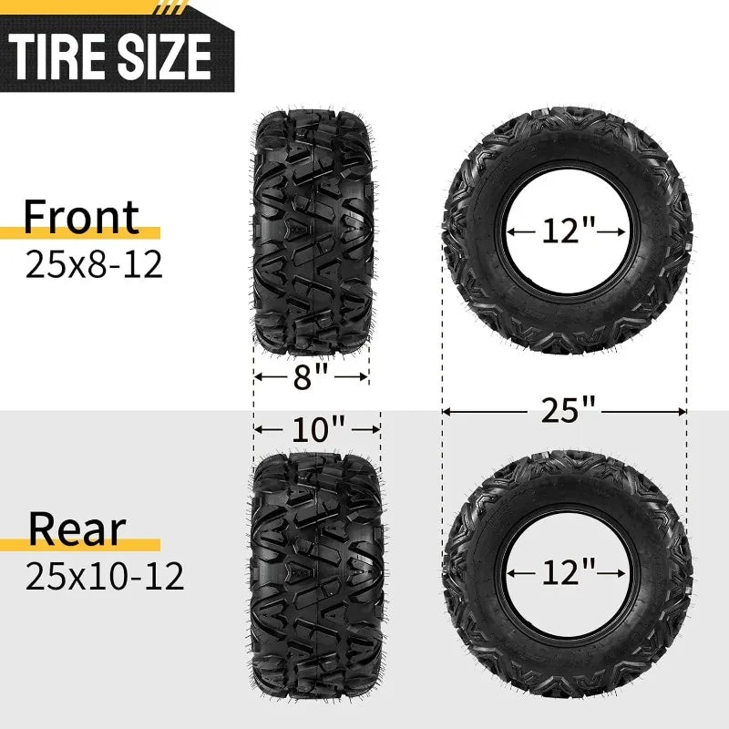 Complete Set of 4 All Terrain ATV UTV Tires 25x8-12 Front & 25x10-12 Rear 6PR Tubeless FREE SHIPPING