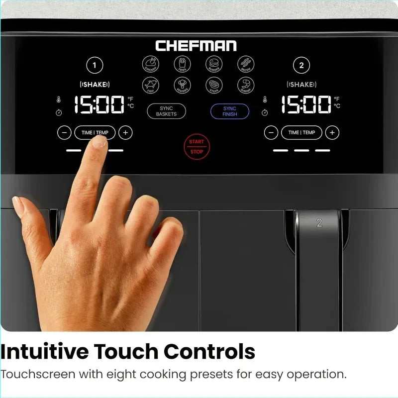 Chefman 6 and 9 Quart Dual Basket Air Fryer - Digital Touchscreen, Smart Sync Finish, Hi-Fry, Auto Shutoff, 2 Independent 3QT Nonstick FREE Shipping