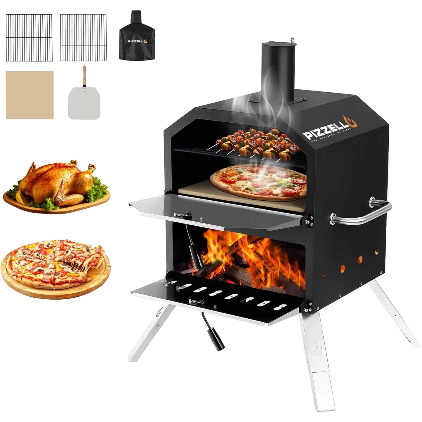 Outdoor Pizza Oven 16" Large Wood Fired 2-Layer Pizza Ovens with Pizza Stone, Grill Grate, Oven Cover FREE SHIPPING