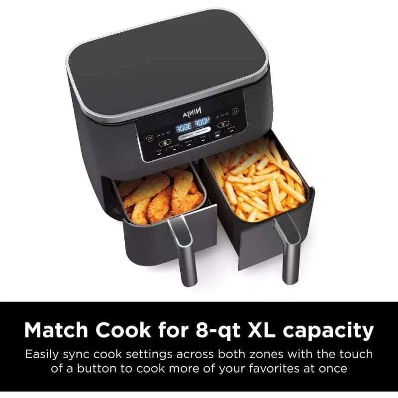 Ninja DZ201 Foodi 8 Quart 6-in-1 DualZone 2-Basket Air Fryer with 2 Independent Frying Baskets, Match Cook&Smart Finish to Roast FREE SHIPPING