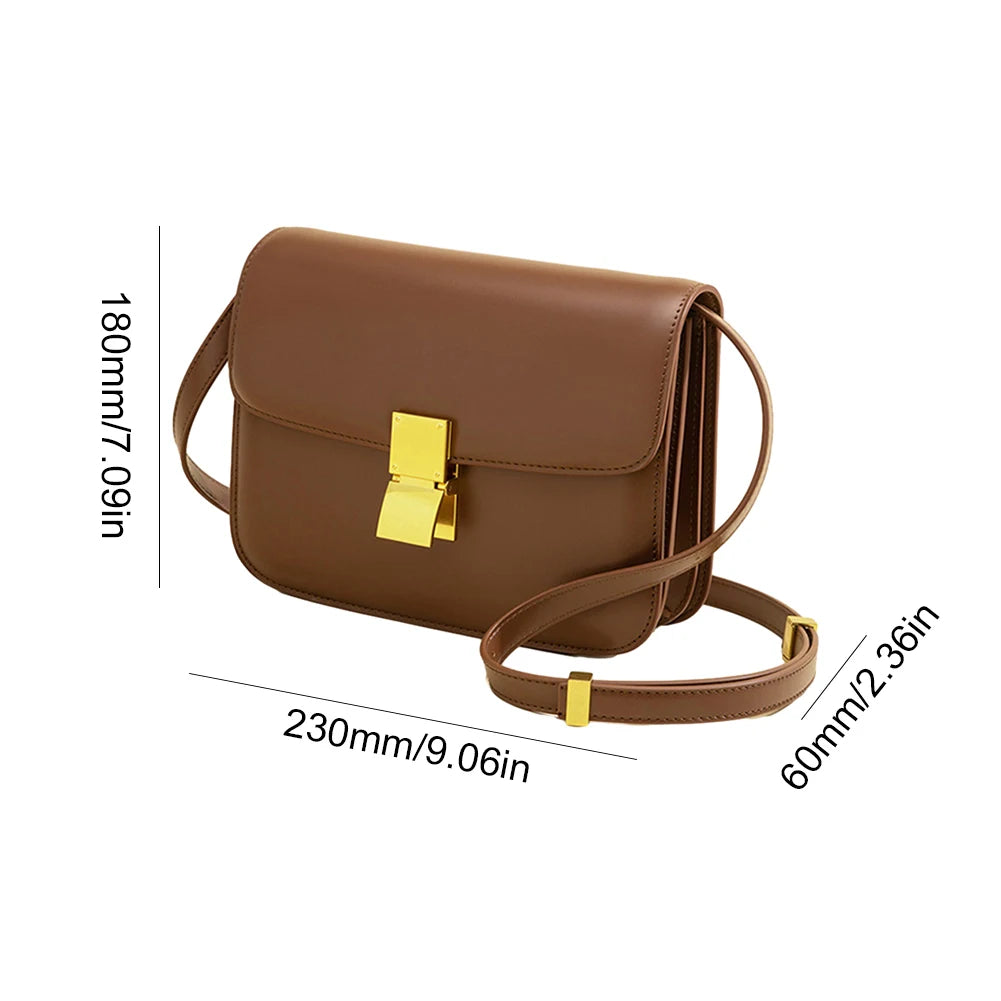 Leather Shoulder Bag for Women Small Square Bag Metal Lock Fashion Messenger Bag Luxury Designer Handbag Casual Commuting Bag