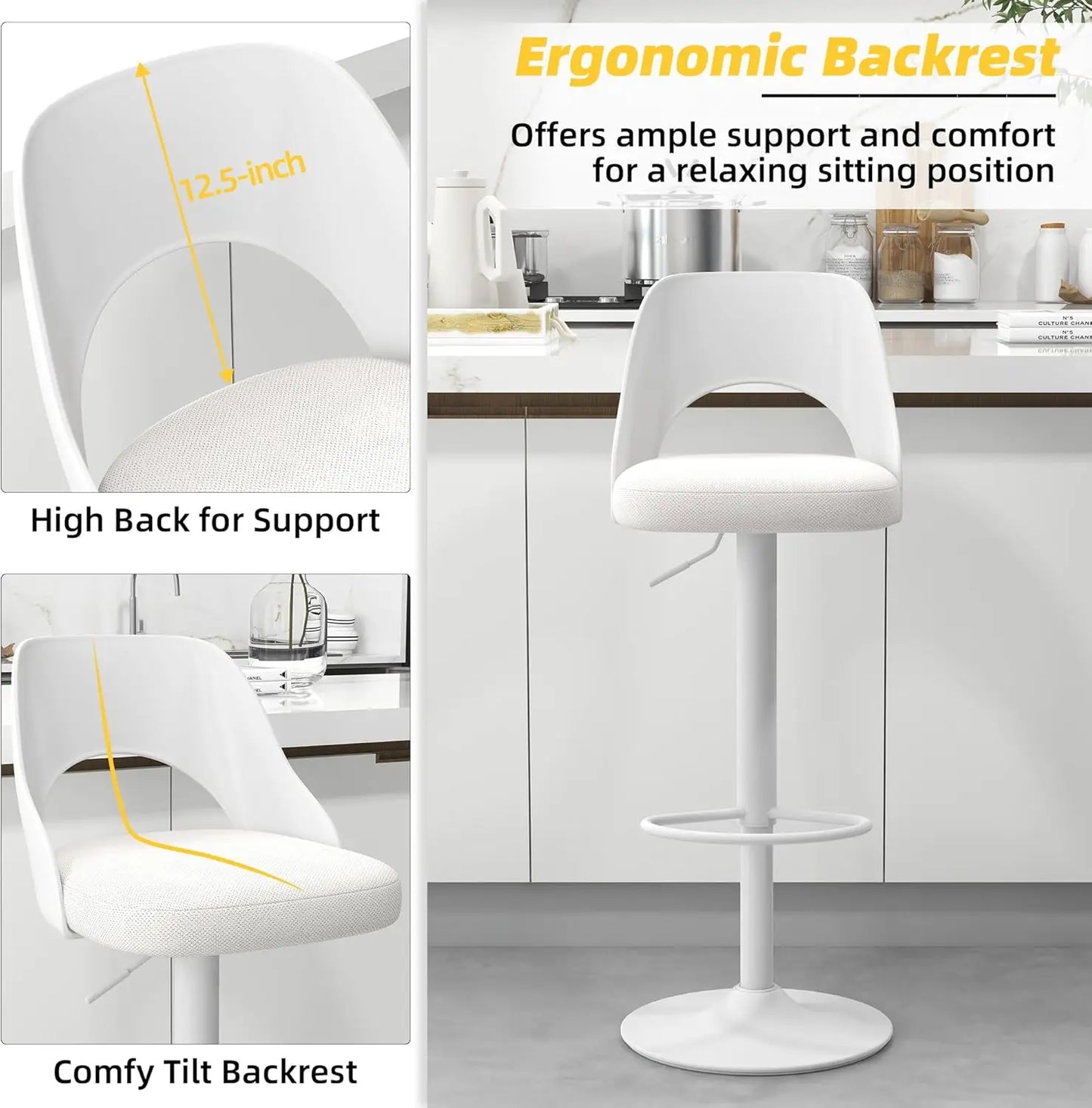 Bar Stools Set of 6 for Kitchen Counter, Seat Height Adjustable 25''-33'', Modern Upholstered Swivel Island Chairs Free Shipping