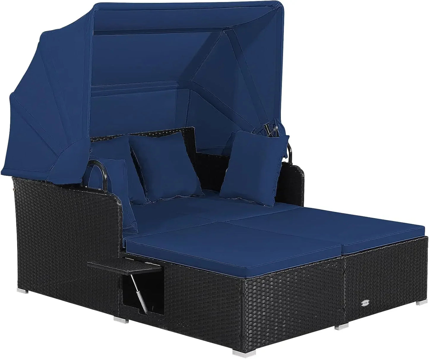 Patio Rattan Daybed with Retractable Canopy, Patiojoy Wicker Sun Lounger with 2 Foldable Side Panels, Thick Seat & Back Cushions FREE Shipping