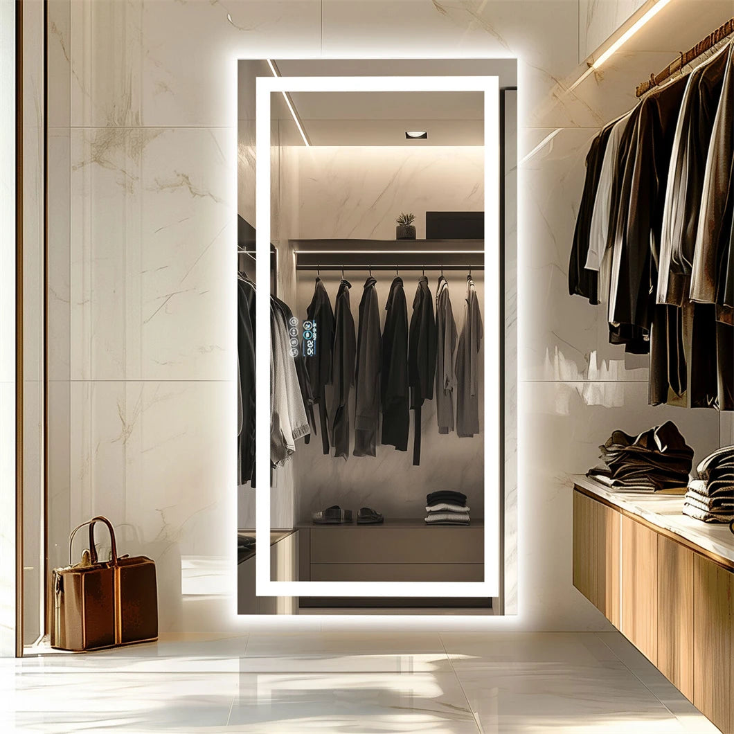 XXL Bathroom Mirror Smart LED Vanity Mirror Wall Mounted with Bluetooth, Digital Display, Back Front Lit,Anti Fog for Hotel Hall FREE Shipping