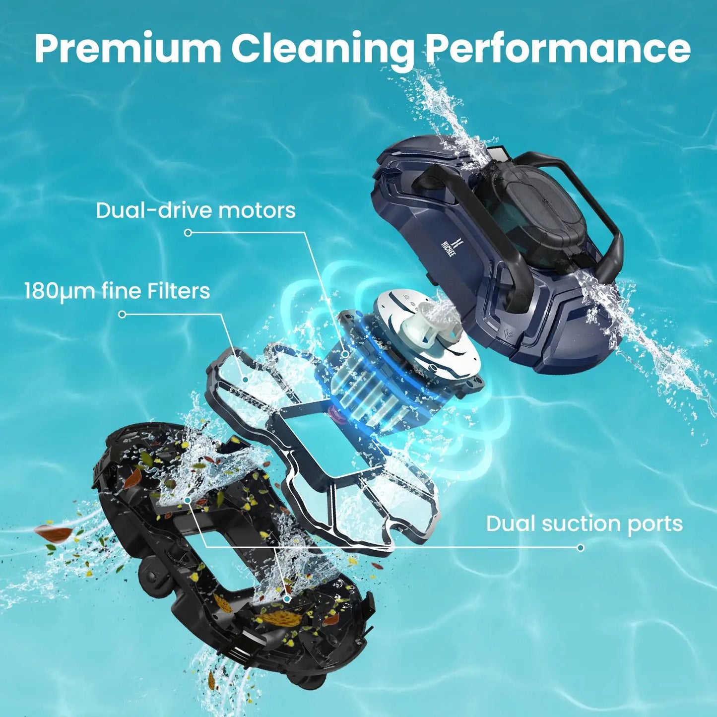 Automatic Cordless Pool Vacuum Cleaner with Self-Parking & Dual Motors - Indicator Free Shipping