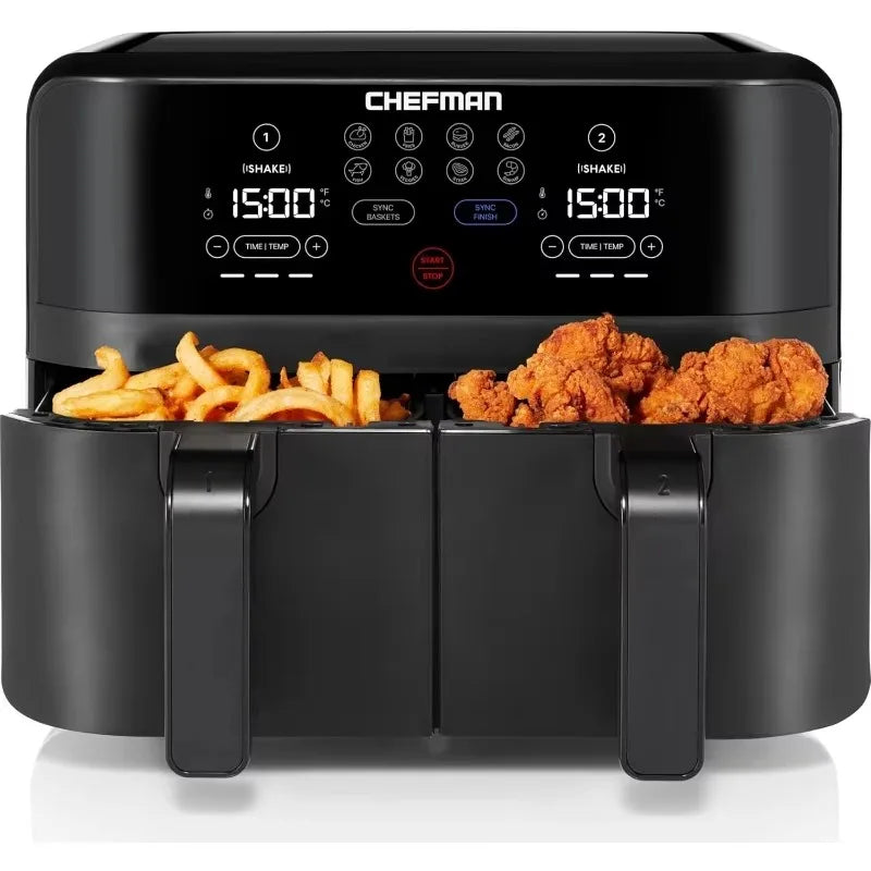 Chefman 6 and 9 Quart Dual Basket Air Fryer - Digital Touchscreen, Smart Sync Finish, Hi-Fry, Auto Shutoff, 2 Independent 3QT Nonstick FREE Shipping