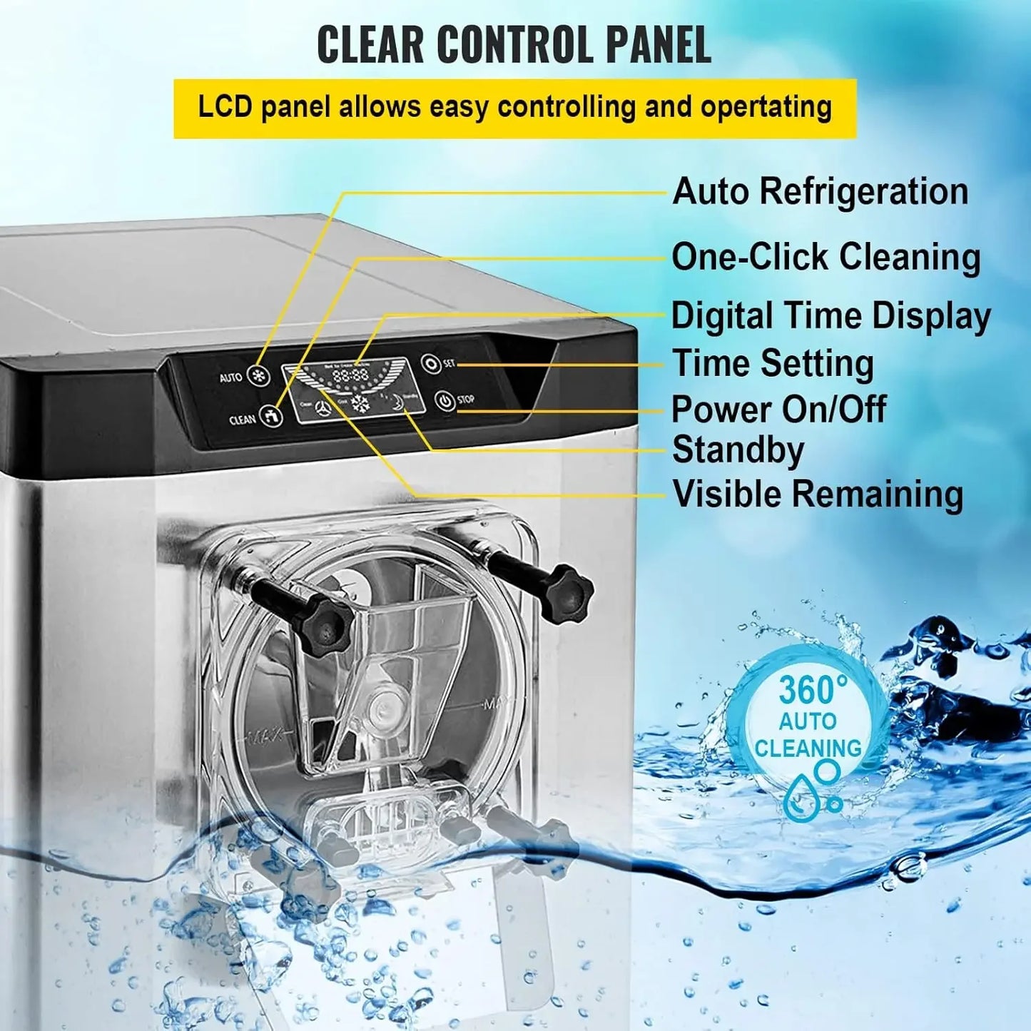 Commercial Ice Cream Machine 1400W 20L/5.3 Gph Hard Serve Ice Cream Maker with LED Display Screen Auto Shut-Off Timer One, helado duro, helado por lote, 20 litros, Free Shipping
