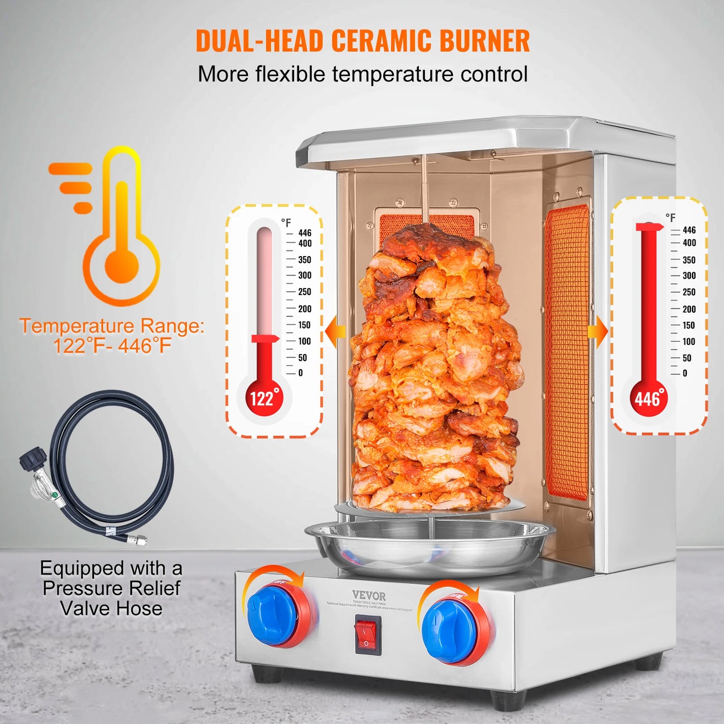 VEVOR Shawarma Grill Machine13 lbs Chicken Shawarma Cooker Gas Vertical Broiler Gyro Rotisserie Oven Doner Kebab for Home FREE Shipping