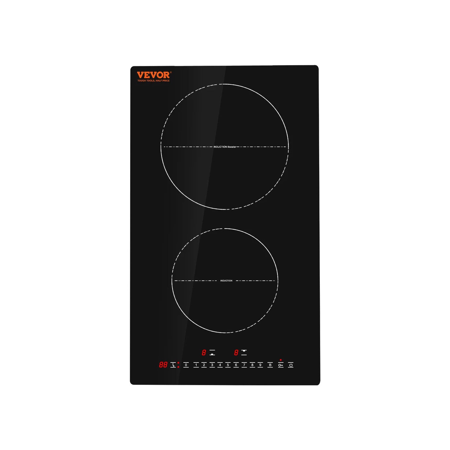 VEVOR Electric Cooktop, 2 Burners, 24'' Induction Stove Top, Built-in Magnetic Cooktop 1800W, 9 Heating Level Multifunctional Burner, LED Touch Screen w/Child Lock & Over-Temperature Protection Free Shipping