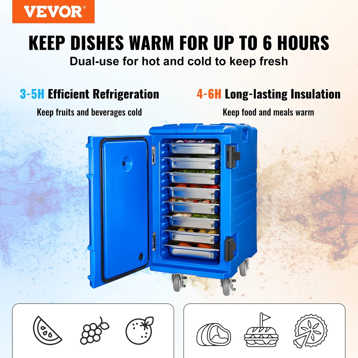 VEVOR SucceBuy75-120 L Insulated Food Pan Carrier Food Box Front Loading Food Warmer with Handle&Double Buckles for Restaurant Canteen FREE Shipping