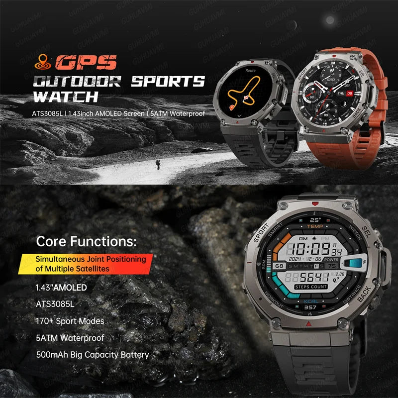 T-Rex 3 GPS Smart Watch 10ATM Waterproof Built-in Dual-band GNSS Compass Military Sport Smartwatch Men 2025 New For Xiaomi Ultra FREE Shipping