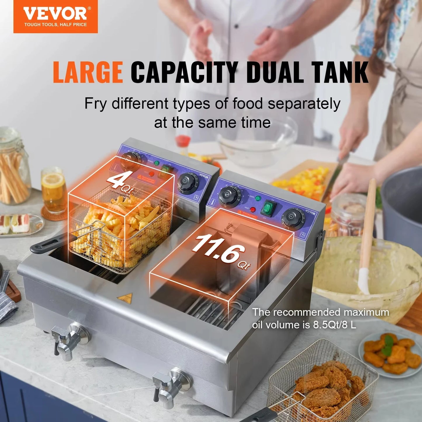 VEVOR Commercial Electric Deep Fryer w/Dual Tanks 12L 3000W Stainless Steel Countertop Fryer for Fried Chicken French Fries Free Shipping
