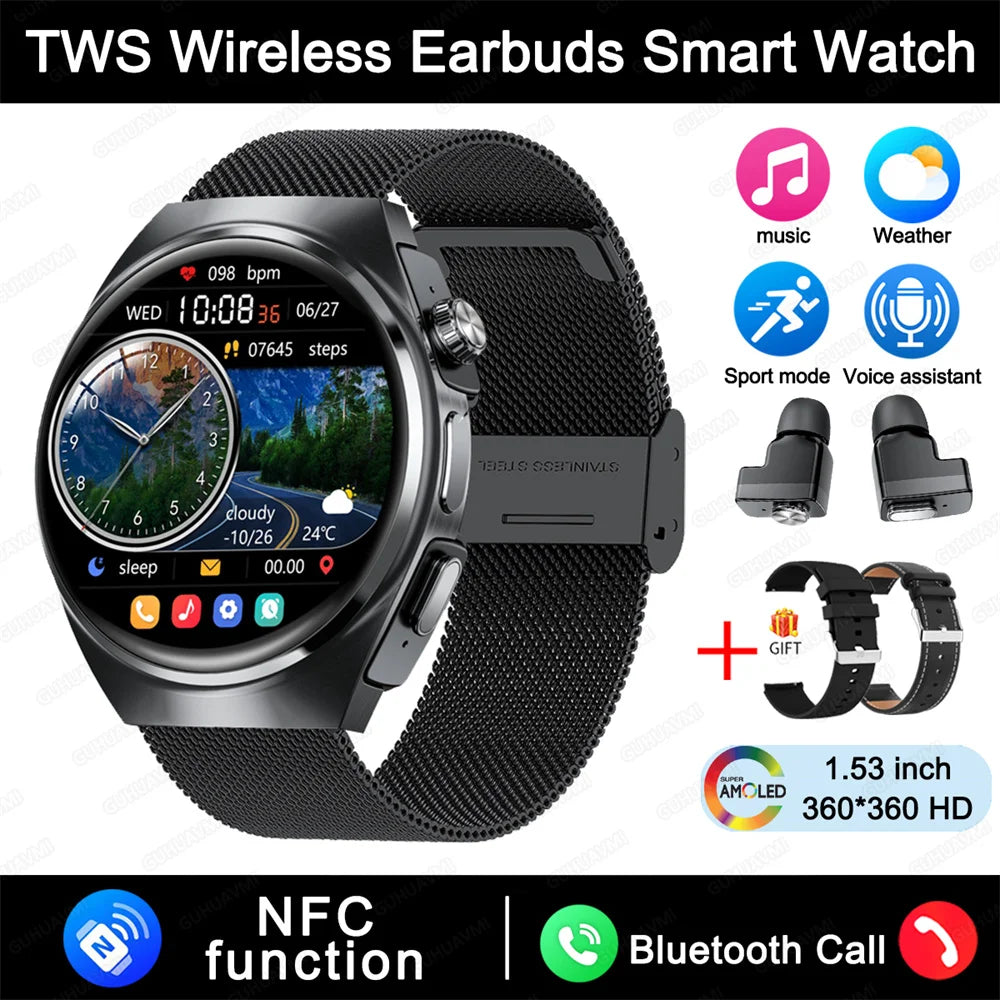 2025 For HUAWEI New Ultra Smart Watch Men 2 in 1 TWS Earphone Bluetooth HD Call NFC Music Heart rate Sports Fitness Smartwatch FREE Shipping
