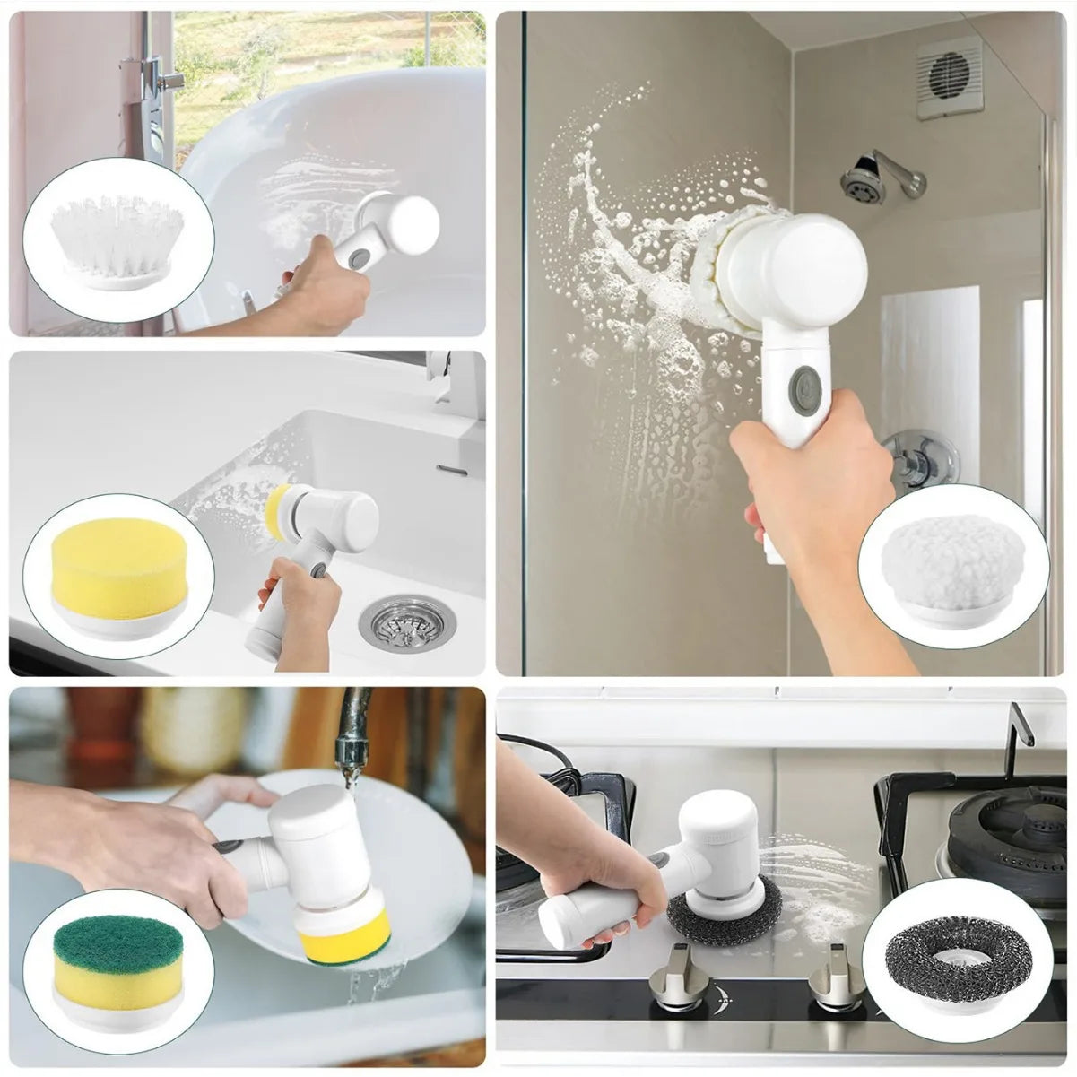 5 in 1 Powerful Electric Cleaning Brush Spin Scrubber Brush Deep Cleaning with 5 Replaceable Heads For Bathroom Kitchen 2025 FREE Shipping