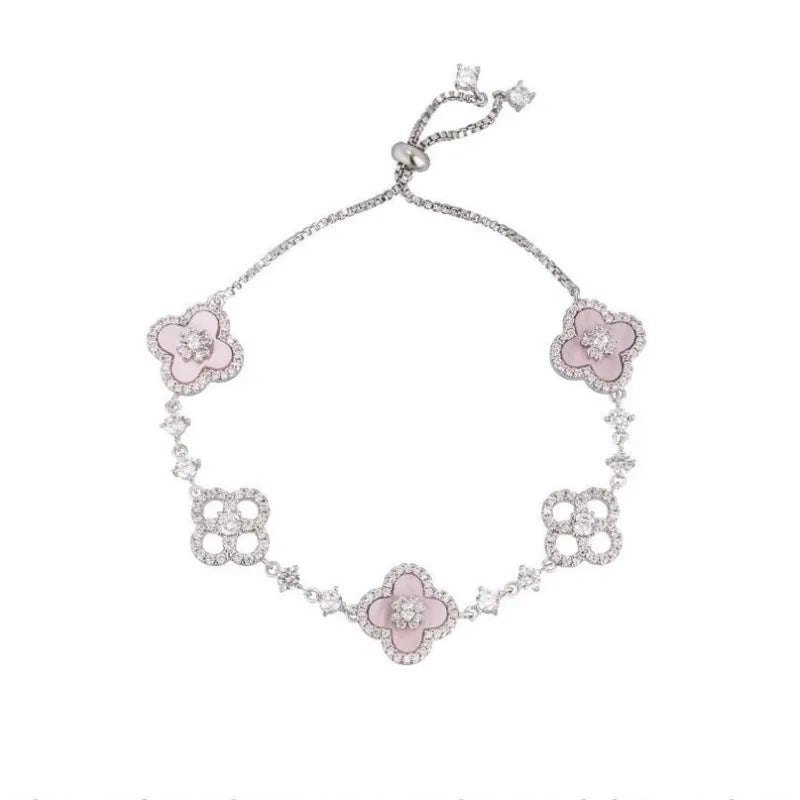 Fashion New Shell Stone Crystal Pink Flower Bracelet for Women Personalized Stainless Steel Cuff Bracelet Jewelry Accessories FREE Shipping